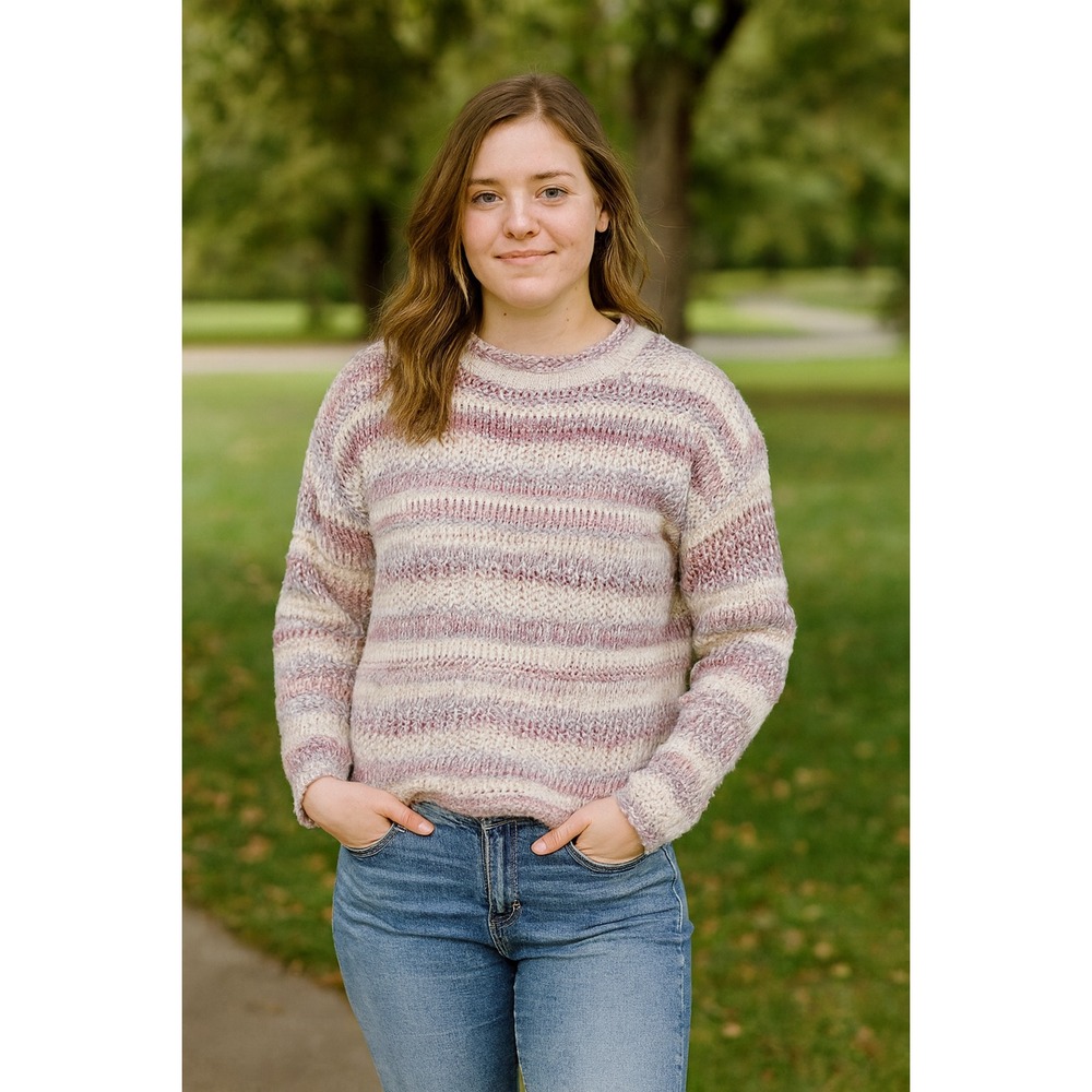 TIME AND TRU Women's Sweater Size M โ Striped Knit Pullover Boho Chic Cozy Wintr